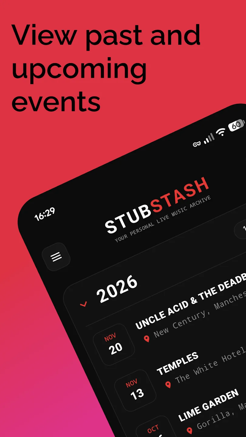 View past and upcoming events in StubStash